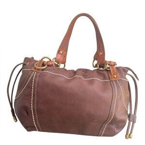 Fossil Brown Leather Shoulder Bag with Tan Handles